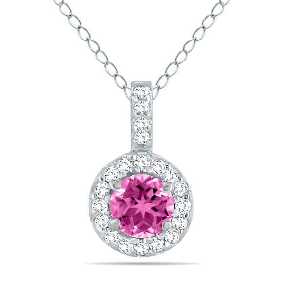 1/2 Carat TW Halo Pink Topaz And Diamond Pendant in 10K White Gold,All Products : American Fashion Style Bags On Sale
